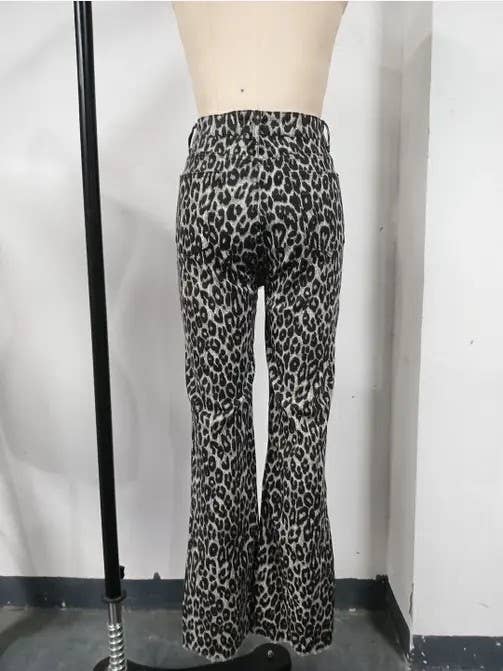 Grey Leopard Print High Waist Pants