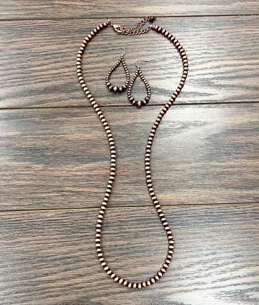 736842, Copper Navajo Bead Necklace Earrings Set