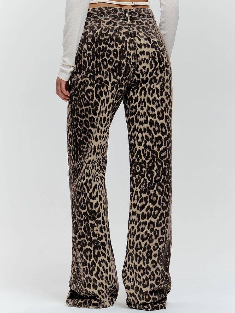 Brown Leopard Flare Pants