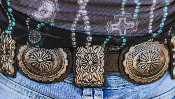 Black Gator Genuine Leather Silver Concho Belt