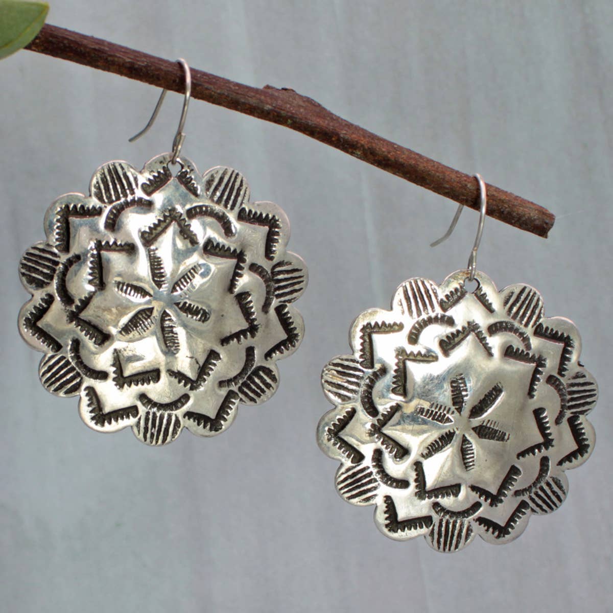 Textured Silver Concho Earrings