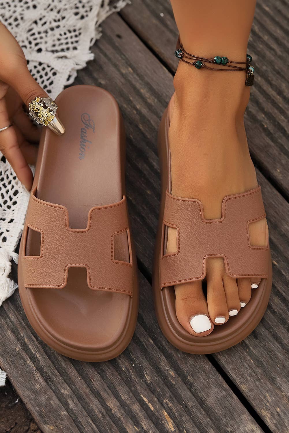 LDC Cutout Design Open Toe Platform Slippers: Black / (US 8.5)40