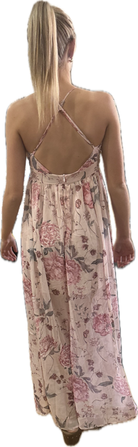 Floral Pleated Bust Deep V Empire Waist Backless Dress