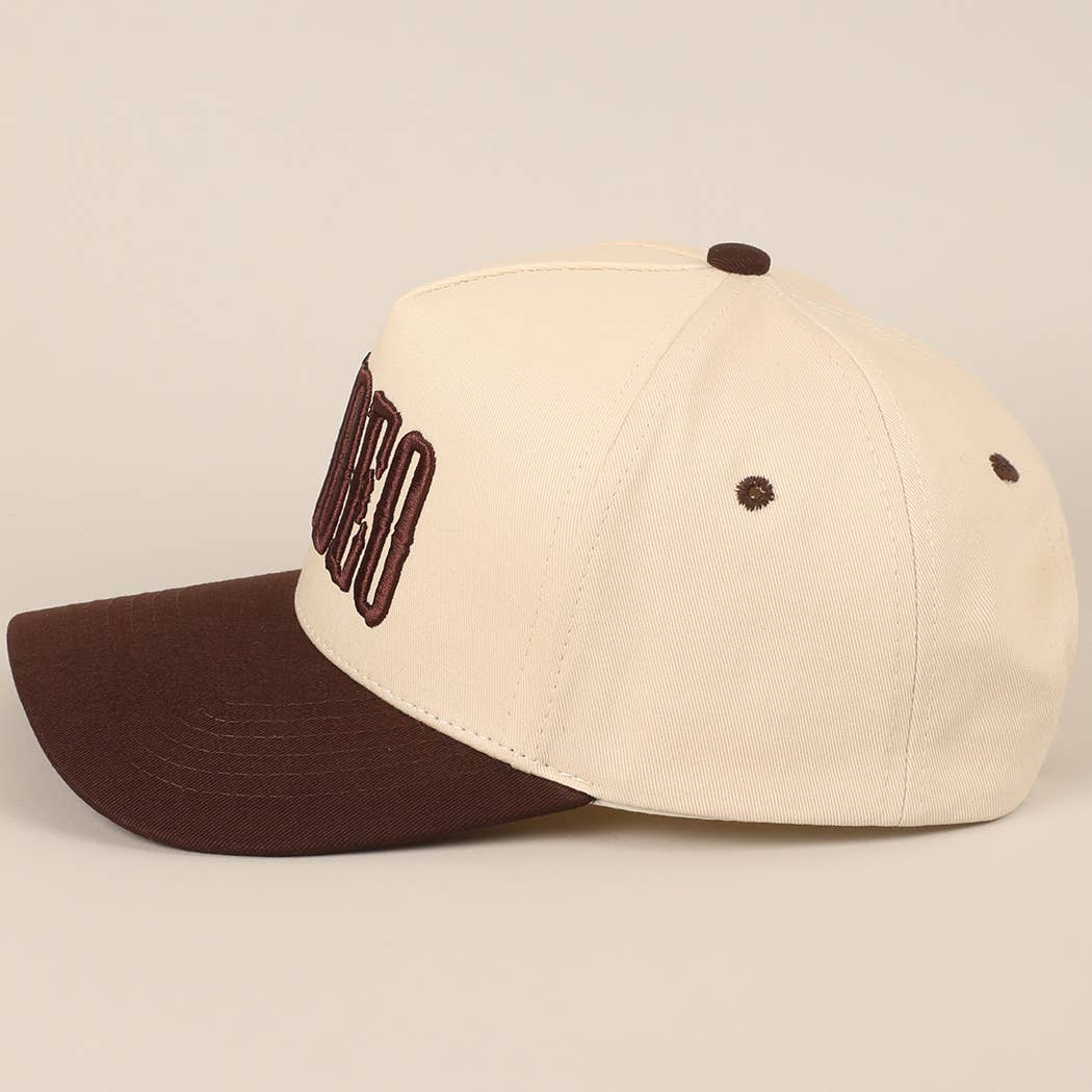 RODEO Two-Tone Embroidered Trucker Hat: BROWN / ONE SIZE