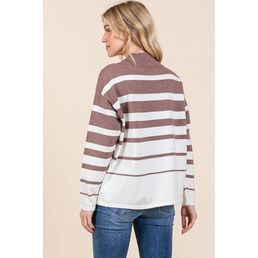 Striped Mock Neck Long Sleeve Sweater