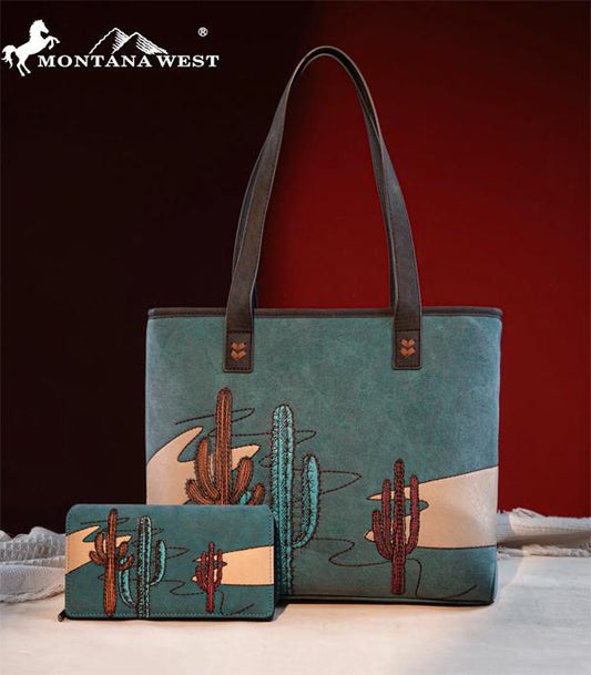 Montana West Cactus Tote Wallet Set