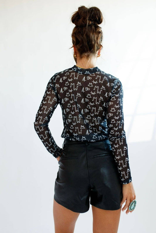 Black Brand Mesh Top