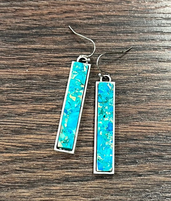 Gemstone Turquoise Bar Earrings