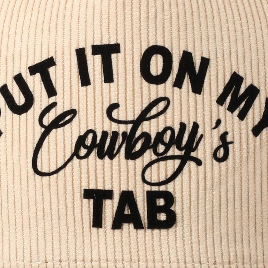 Put It On My Cowboy's Tab Two-Tone Corduroy Cap: Black/ Beige ONE SIZE
