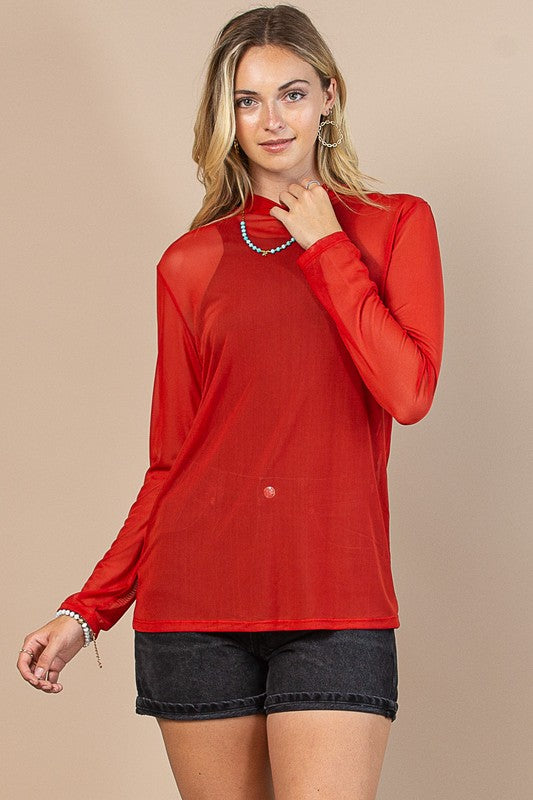 Solid Long Sleeve Mesh Top (Three Colors)