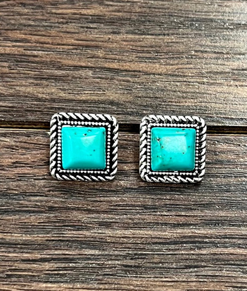 0.7" Square Turquoise Stud Earrings