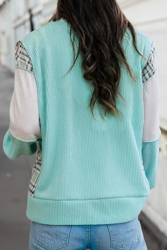 Plaid Colorblock Long Sleeve Top