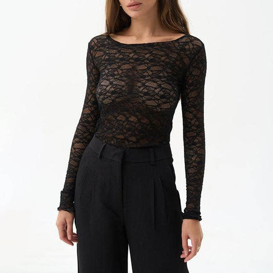 Y2K lace T-Shirt sheer mesh top