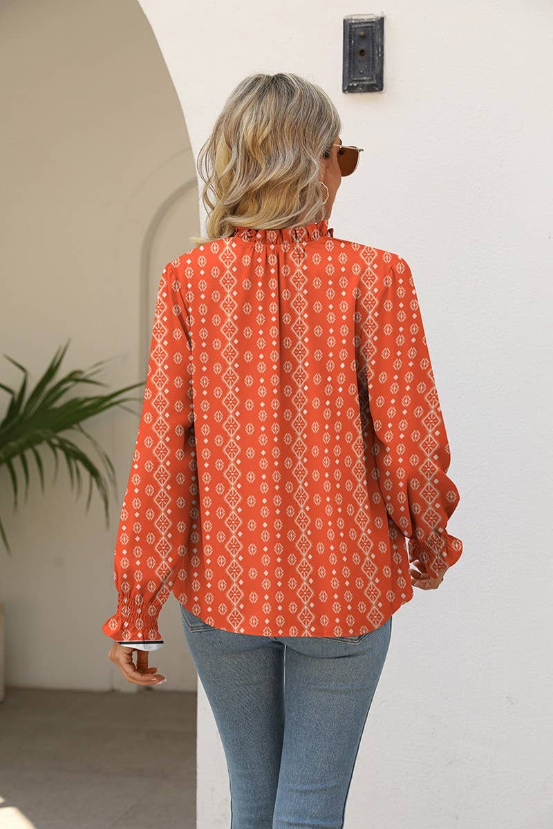 V-NECK TIE LOOSE PRINTED TOP