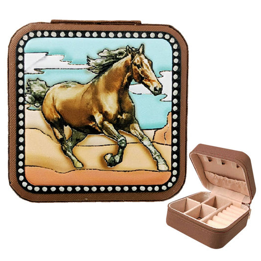 Running Horse Printed Square Leather Jewelry Box