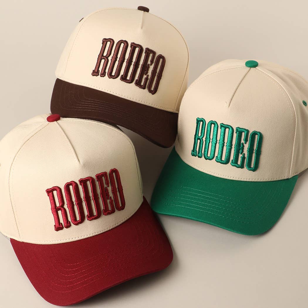 RODEO Two-Tone Embroidered Trucker Hat: BROWN / ONE SIZE