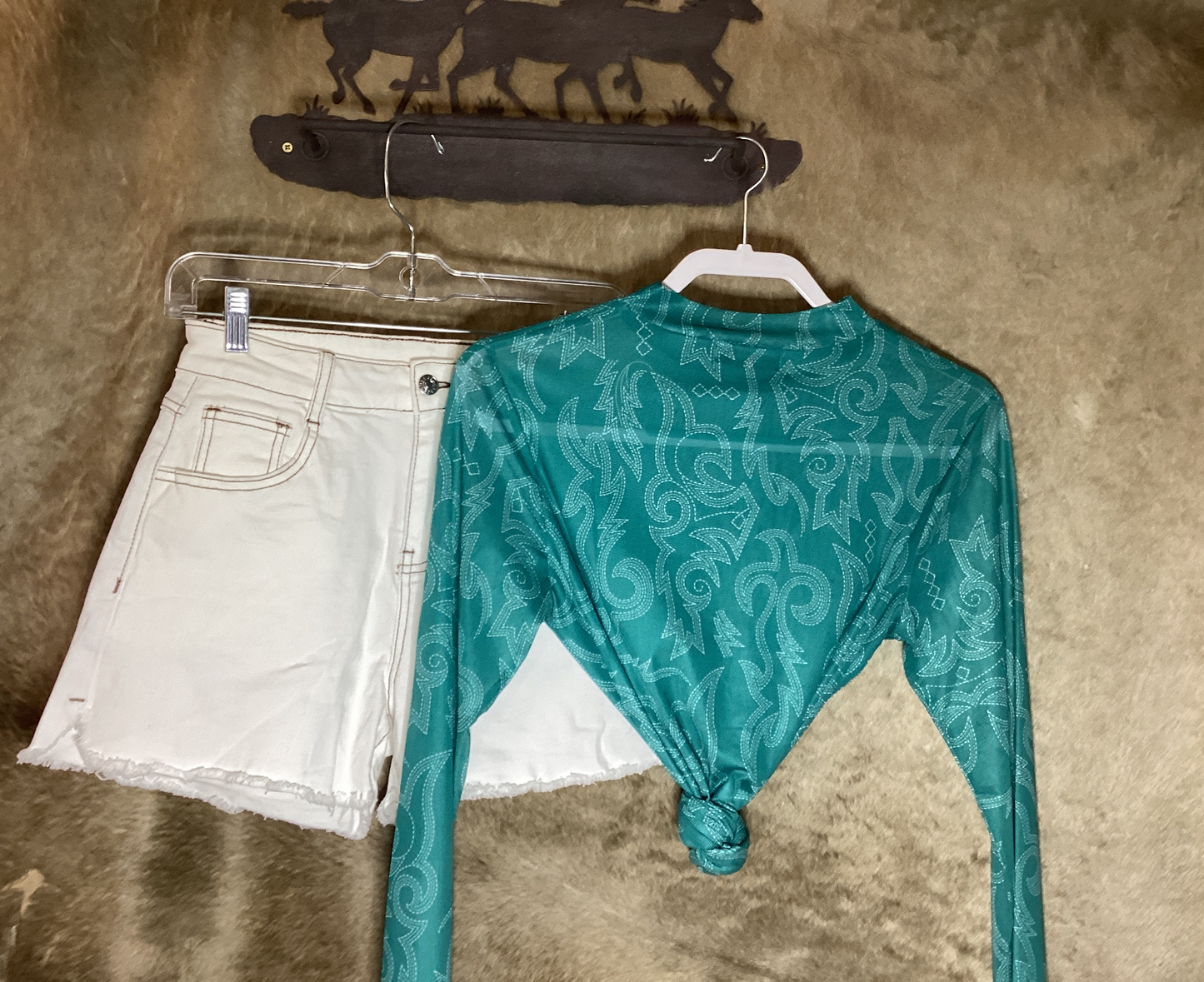 Raw Hem High Waist Denim Shorts: White / 4