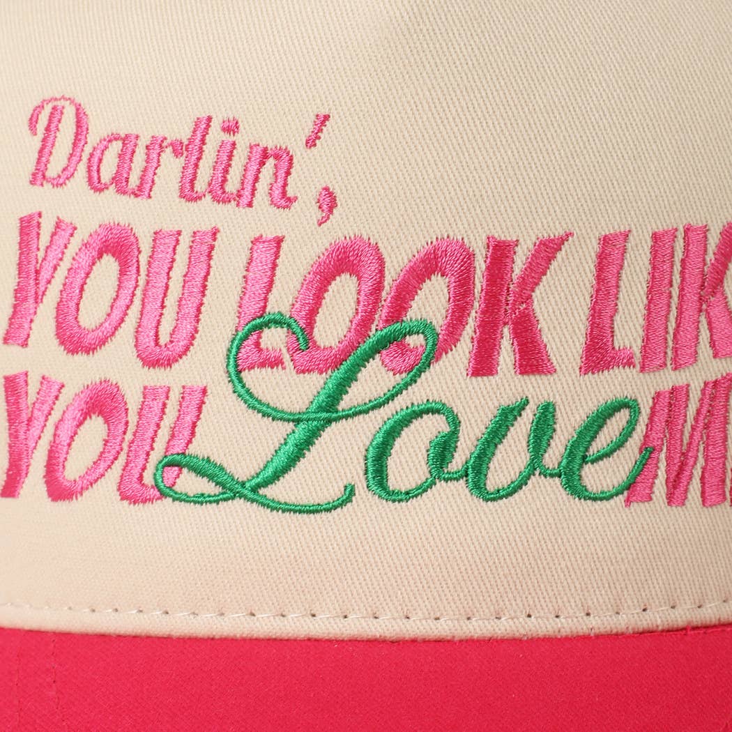 You Look Like You Love Me Embroidery Trucker Hat: Denim / ONE SIZE