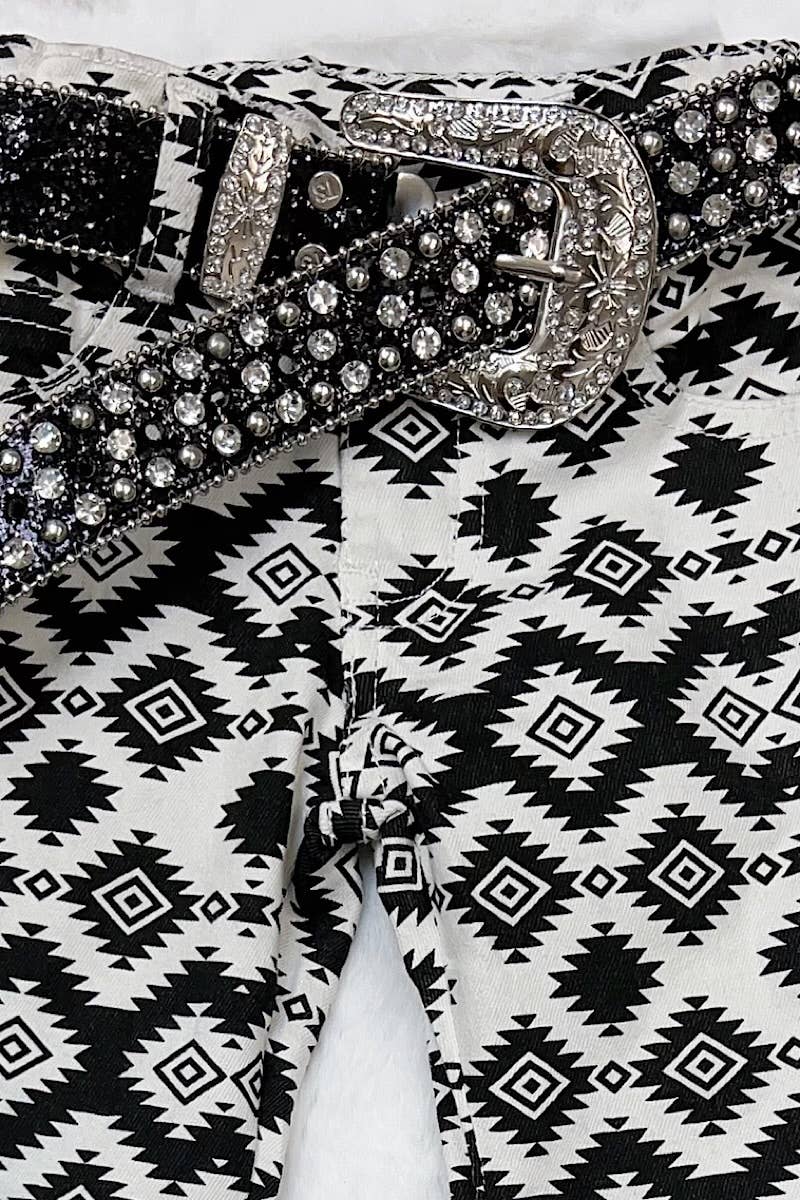BLACK & WHITE AZTEC PRINTED BOOTCUT PANTS