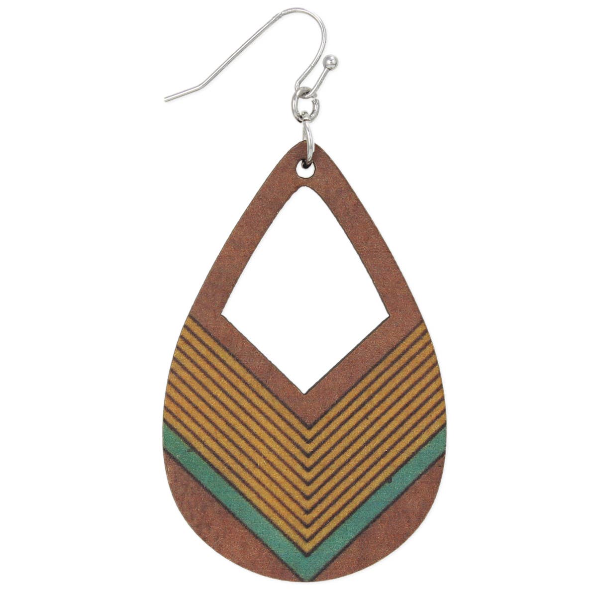 Arrow Stripe Wood Teardrop Earrings