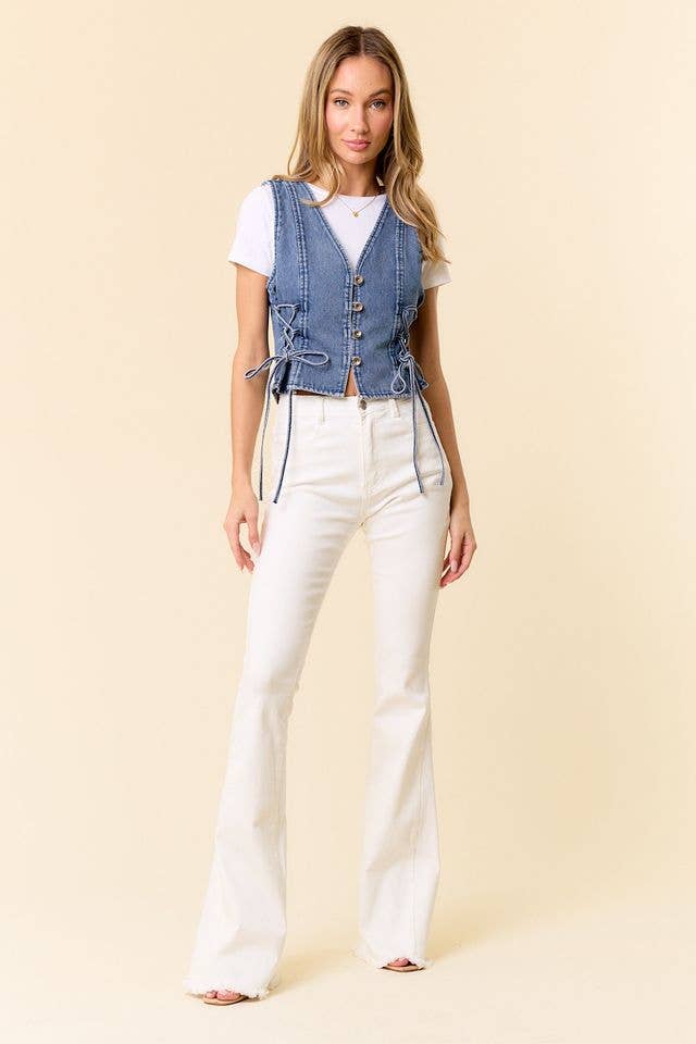 MIDTONE LACE UP DENIM VEST