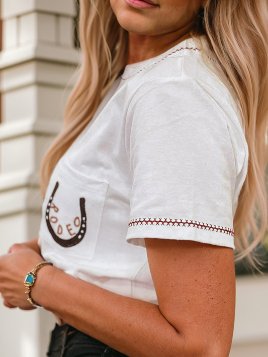 RODEO Horseshoe Embroidered Patch Pocket T Shirt