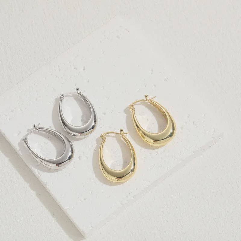 Silver Oval Hoop Earrings