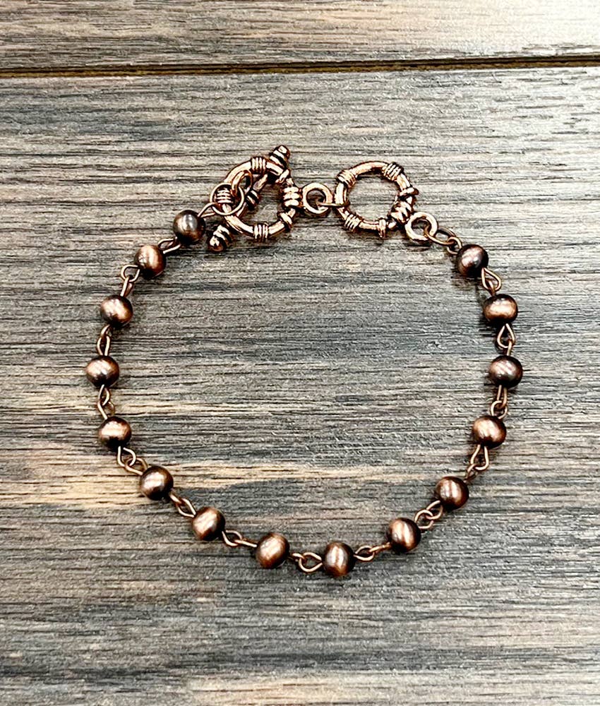 711609, Handmade Copper Navajo Bead Adjustable Bracelet