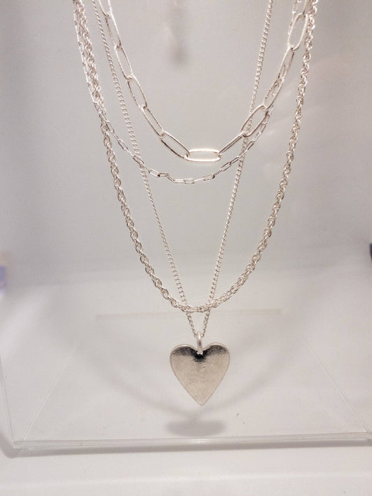 4 Layer Links and Chains Heart Necklace