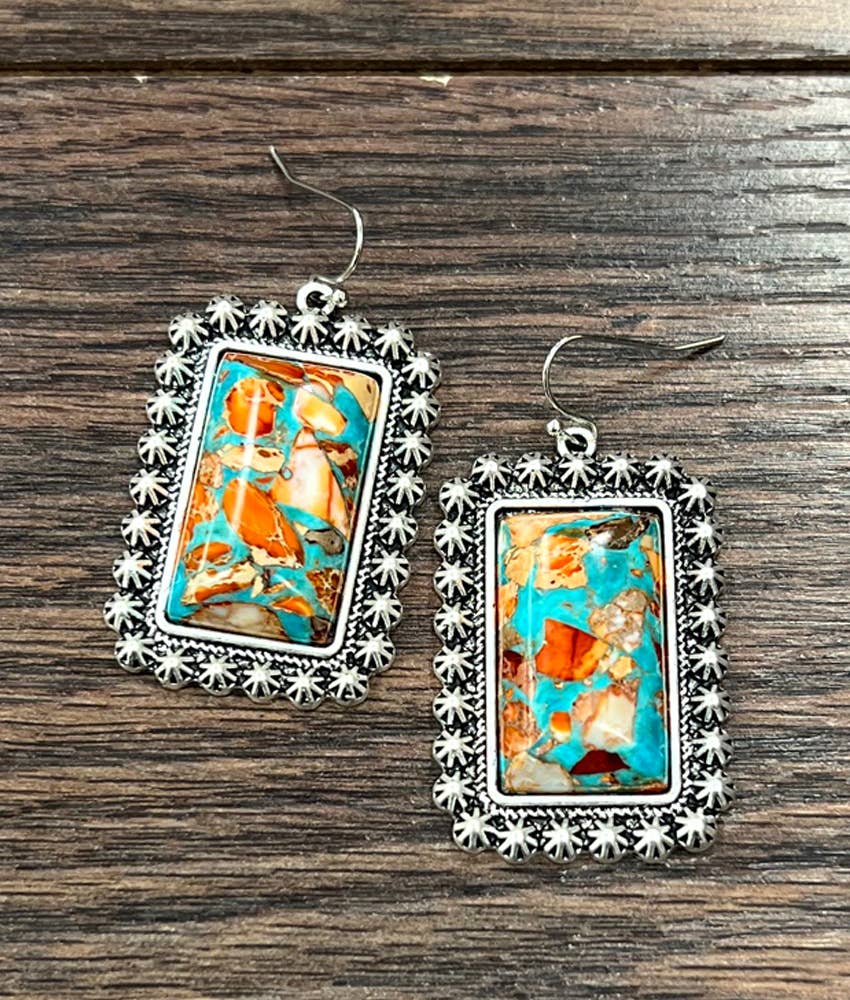 724386, Rectangular Gemstone Earrings
