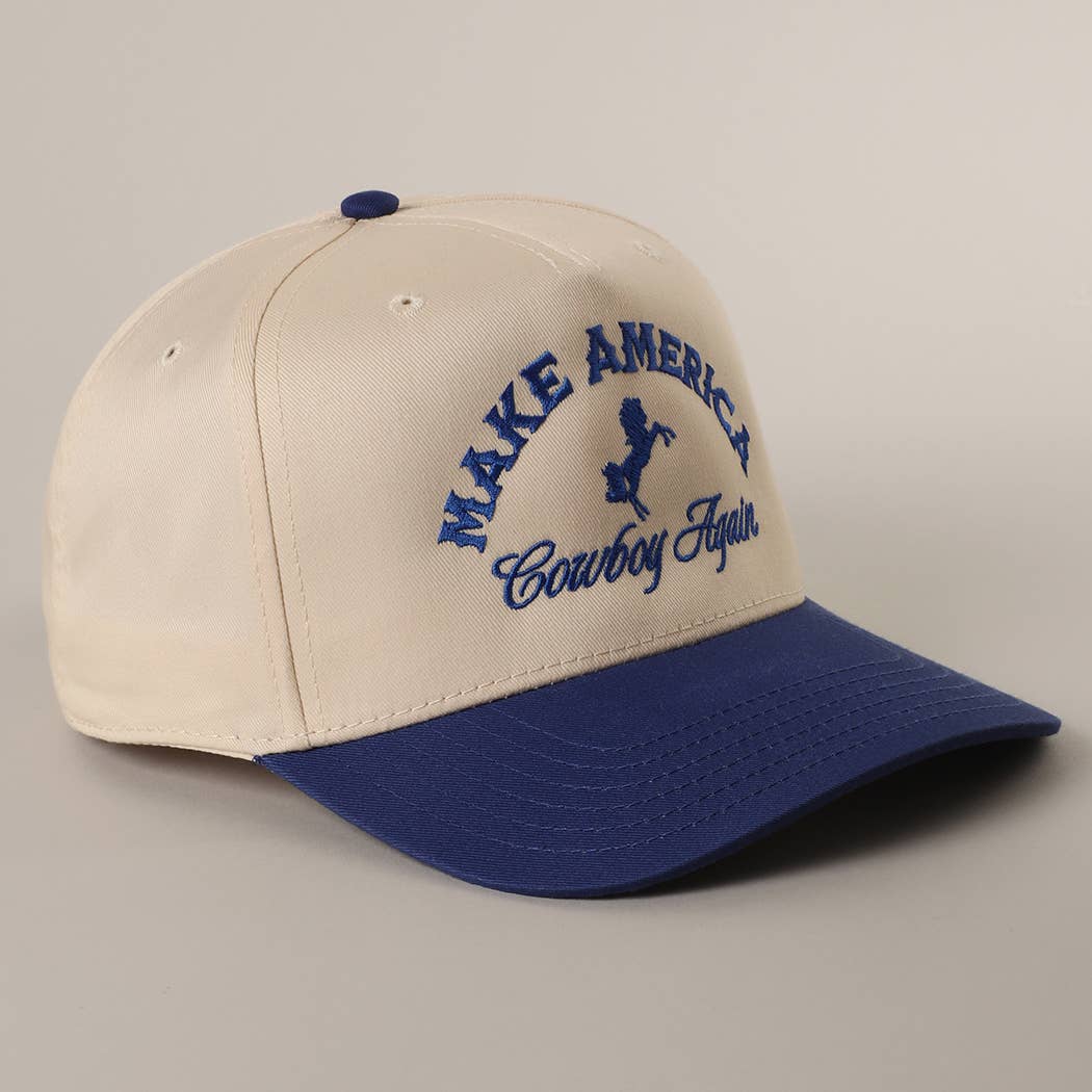 MAKE AMERICA COWBOY AGAIN Embroidered Trucker Hat: KHA/DKGRN / One Size
