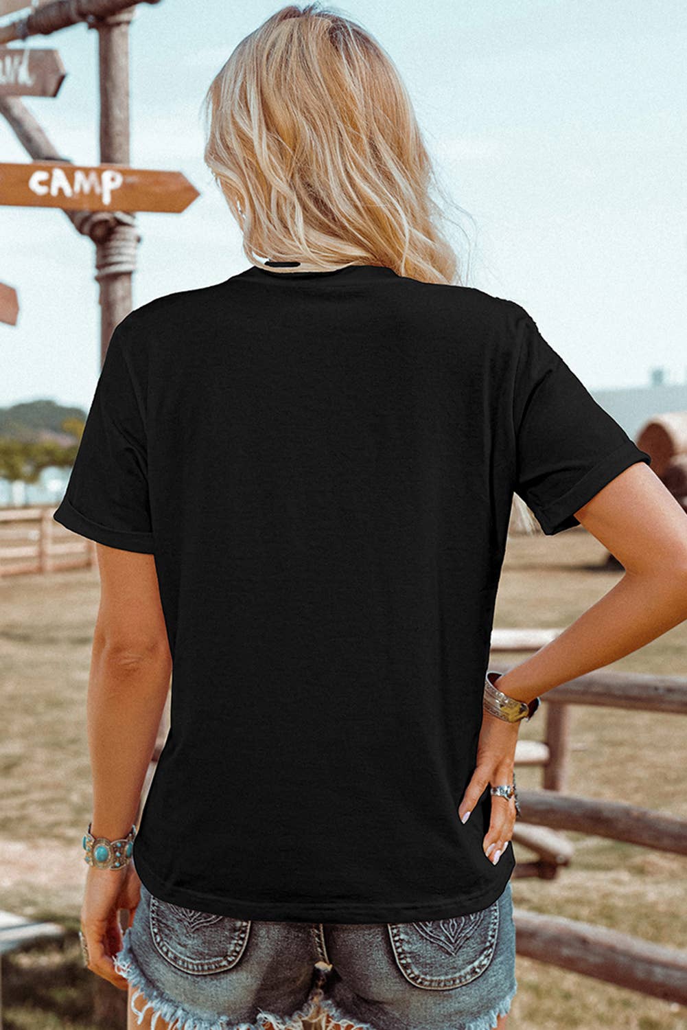 Turquoise Boot Stitch Embroidered Tee