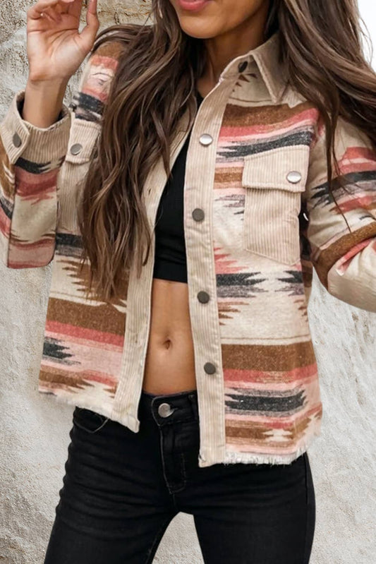 Pink Corduroy Aztec Shacket