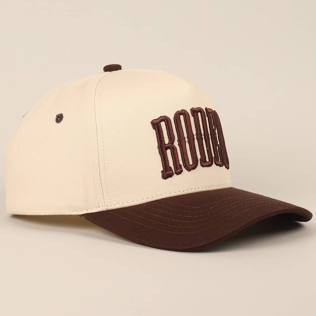 RODEO Two-Tone Embroidered Trucker Hat: BROWN / ONE SIZE