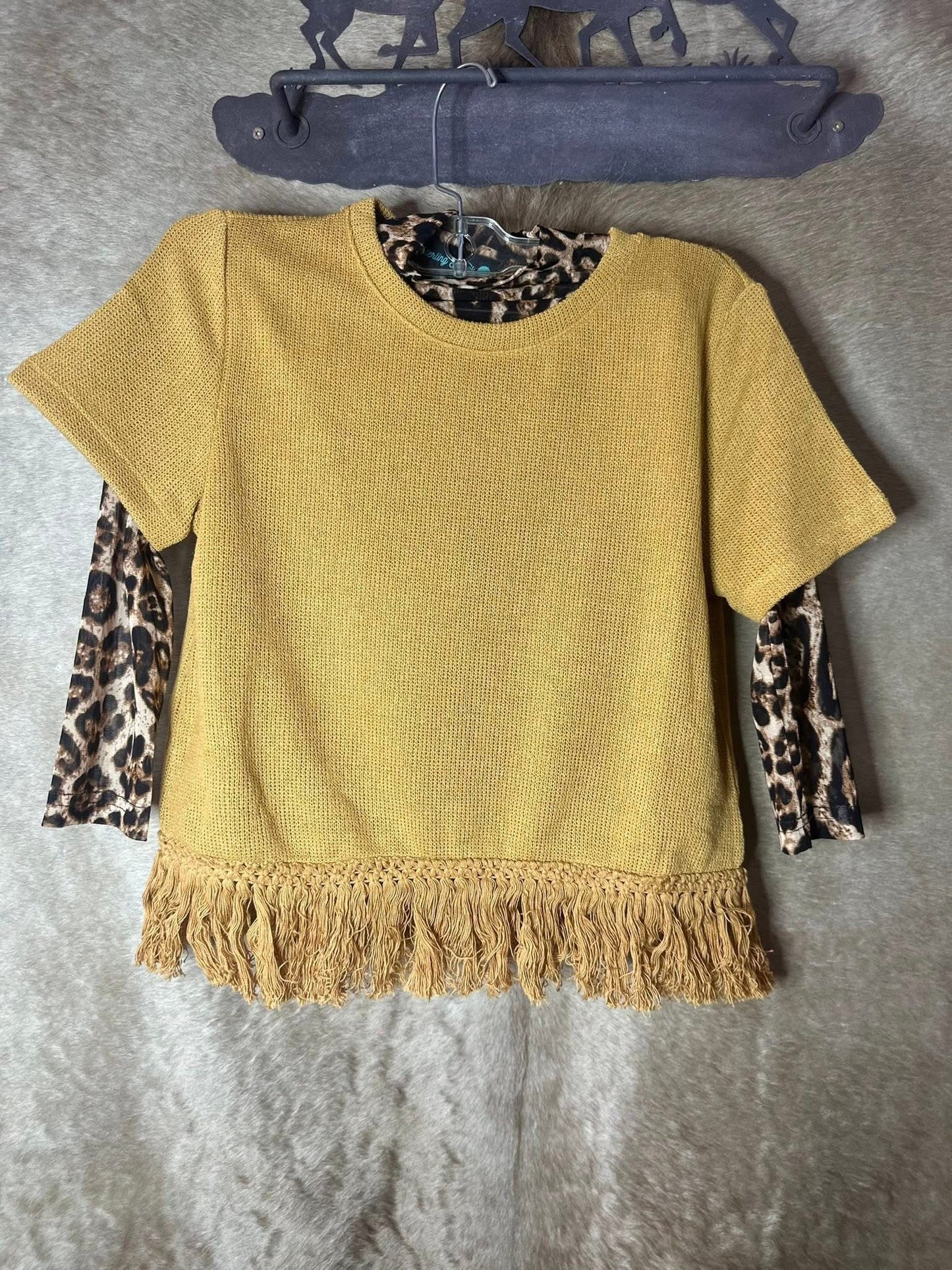 Girls Fringe Knit Short Sleeve Top