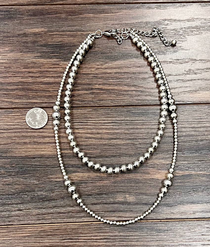 739184, Handmade Silver Navajo Bead Necklace