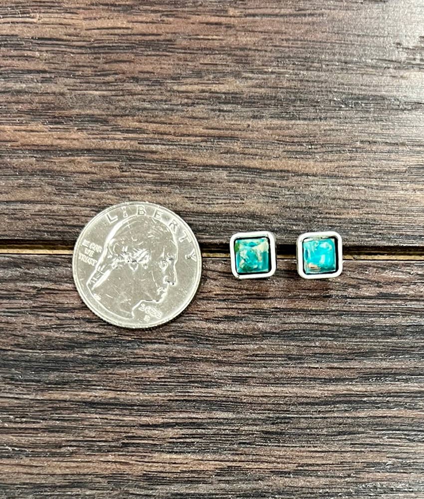 724794, Square Gemstone Stud Earrings