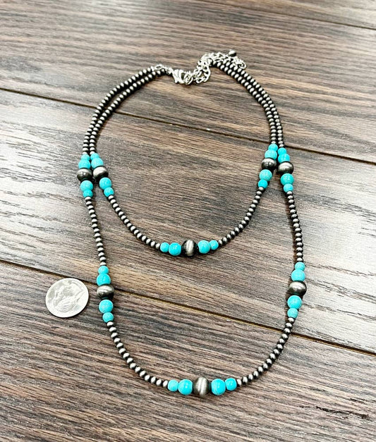 736079, 2-strand Navajo Bead, Synthetic Turquoise Necklace