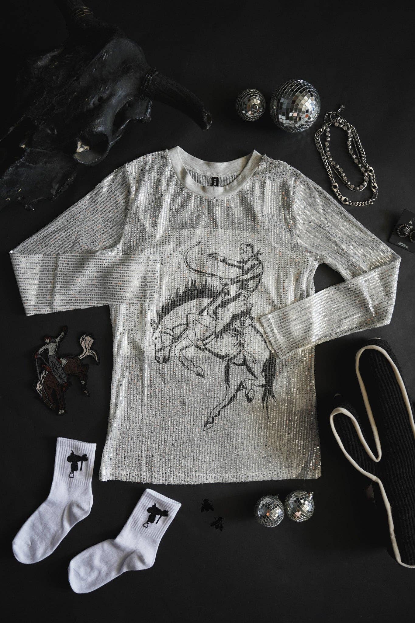 Sequin Saddles Sheer Top