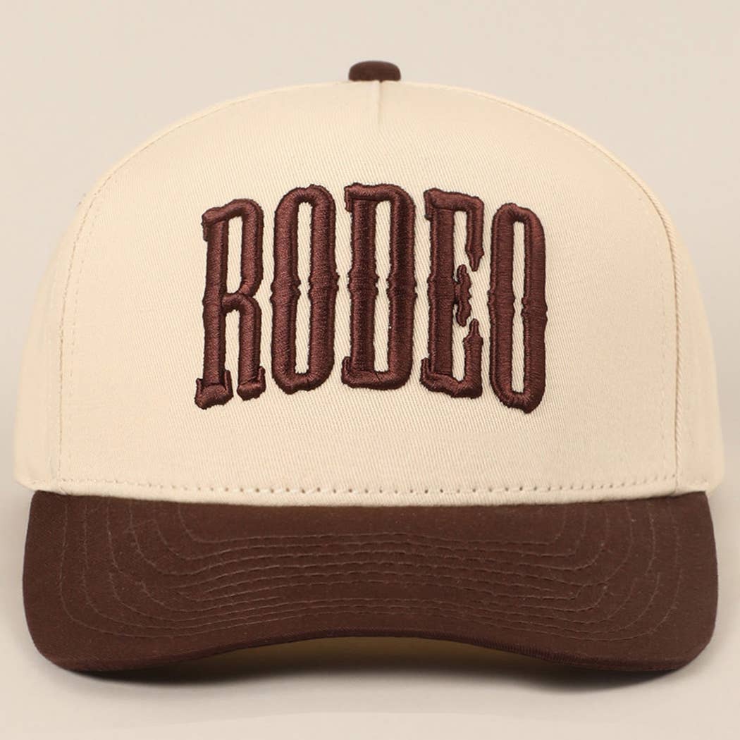 RODEO Two-Tone Embroidered Trucker Hat: BROWN / ONE SIZE
