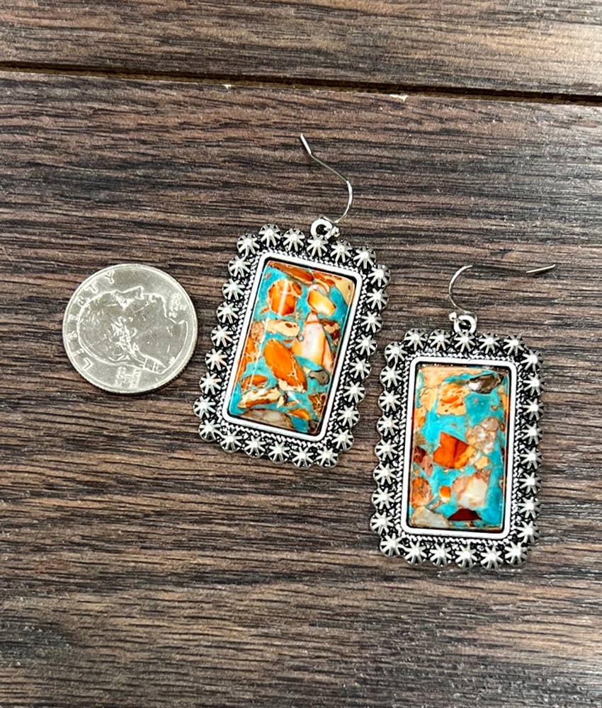 724386, Rectangular Gemstone Earrings