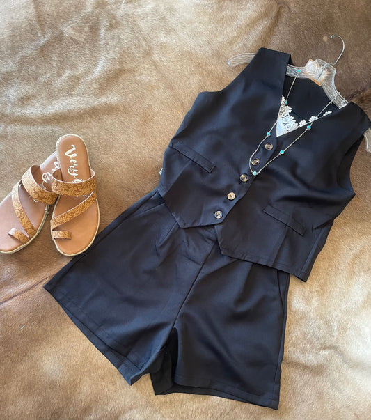 Black Shorts & Vest Outfit