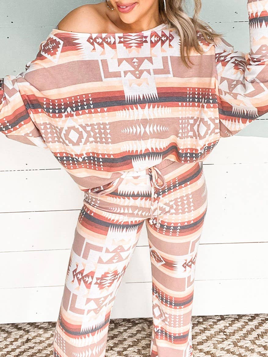 Diamond Print Loungewear Casual Two-Piece Set