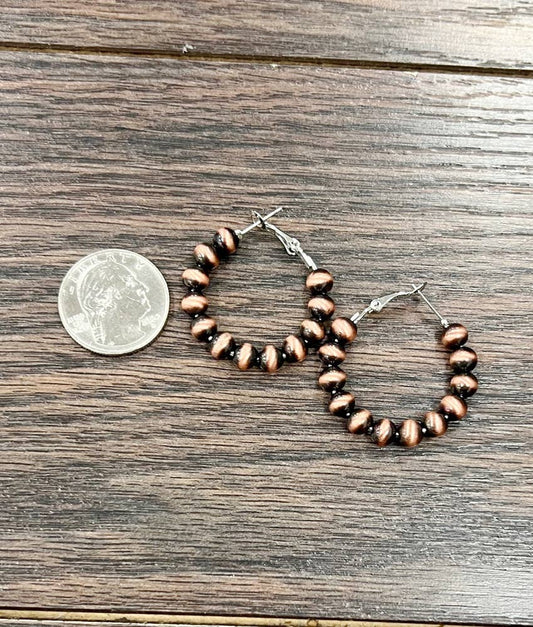 724503, Copper Navajo Bead Hoop Earrings