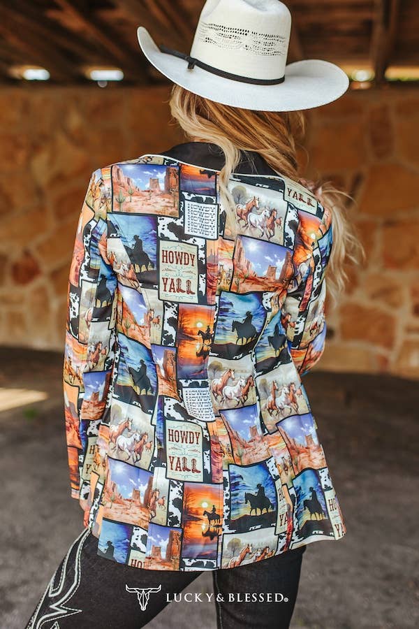 Western Collage Ivory Piping Button Blazer