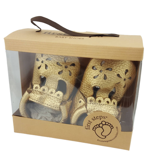 Mary Jane Gold Leather Baby Moccasins