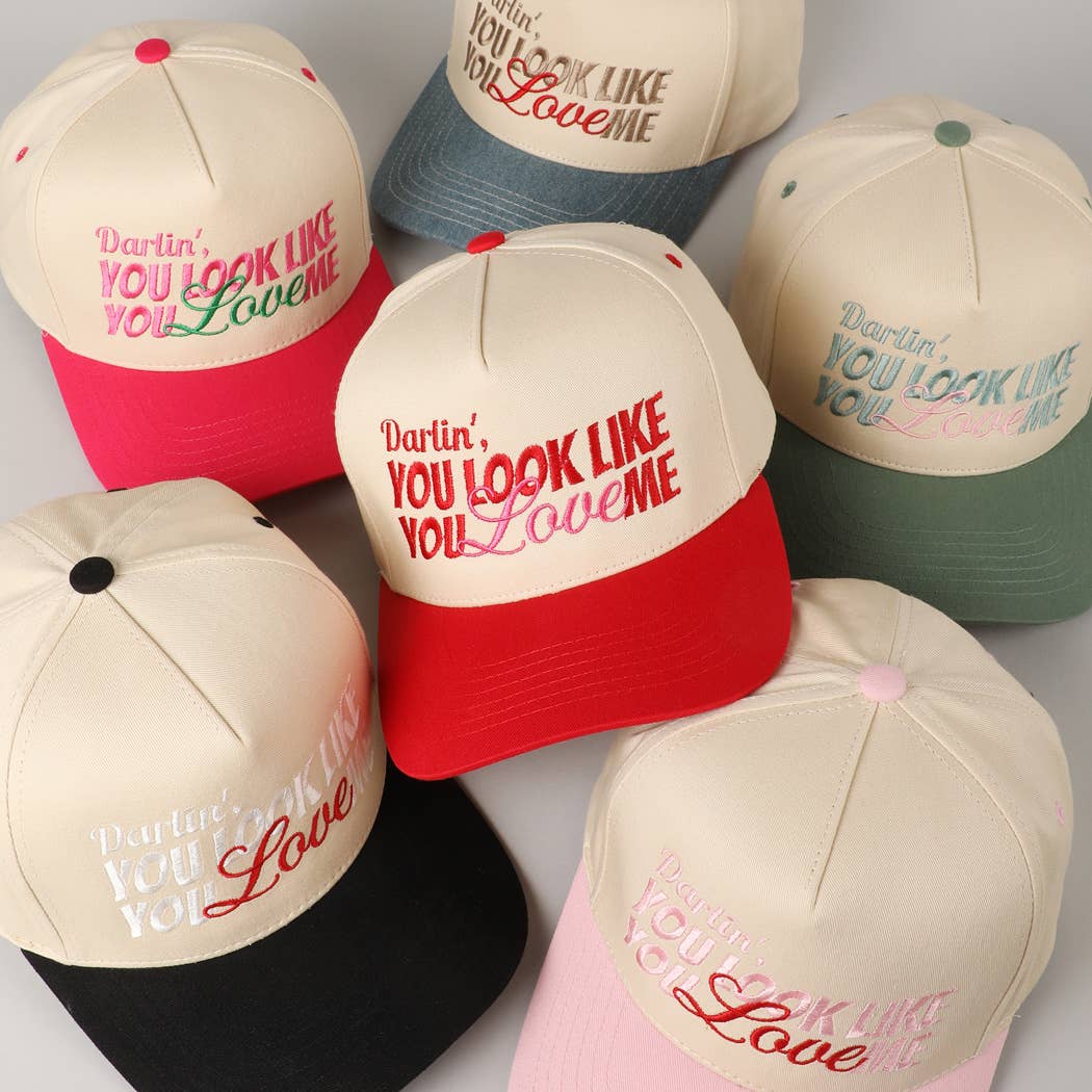 You Look Like You Love Me Embroidery Trucker Hat: Denim / ONE SIZE