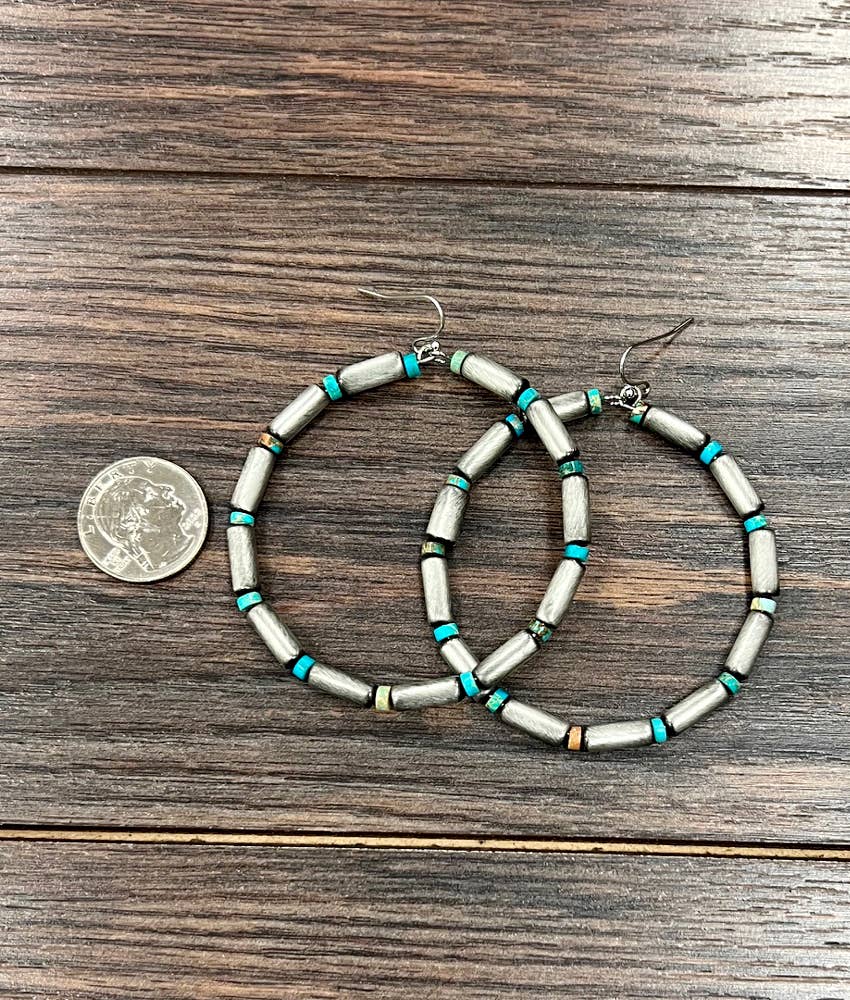 726138, Handmade Cylindrical Navajo Bead, Gemstone Earrings