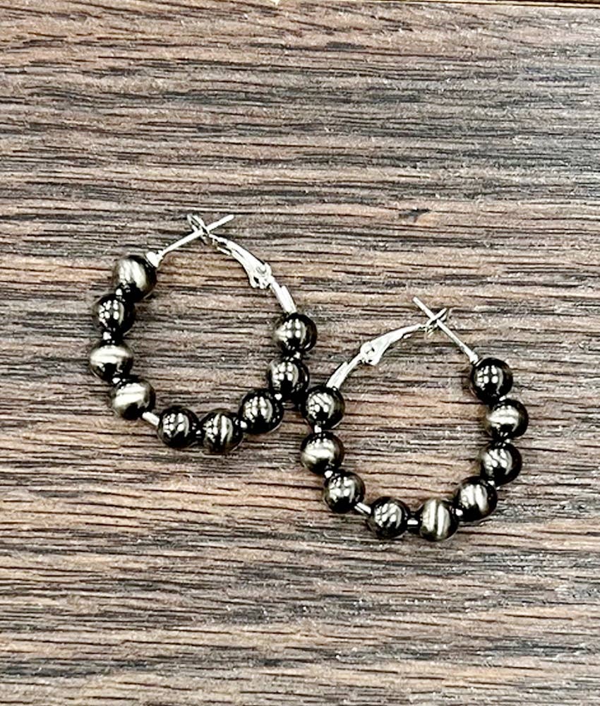 725634, Polish Navajo Bead Hoop Earrings