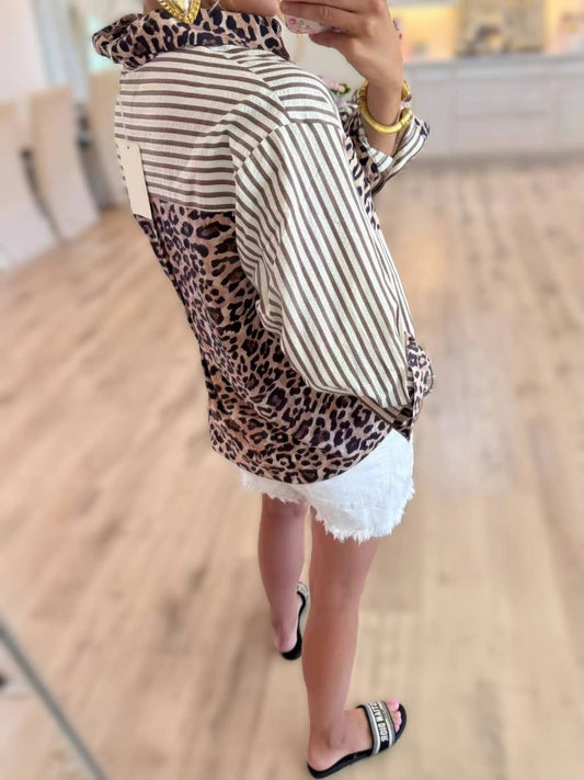 Leopard & Striped Patchwork Shirt